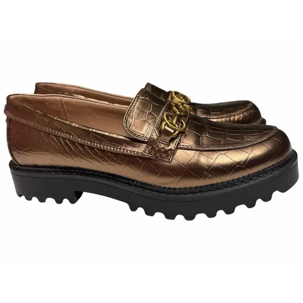 Circus Sam Edelman Bronze Croc Embossed Horsebit Lug Sole Chunky Loafers Size 9